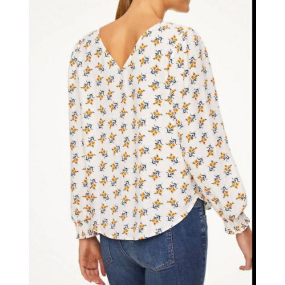 LOFT Floral Smocked Puff Long Sleeve Blouse Top Size Medium Cottage Prairie